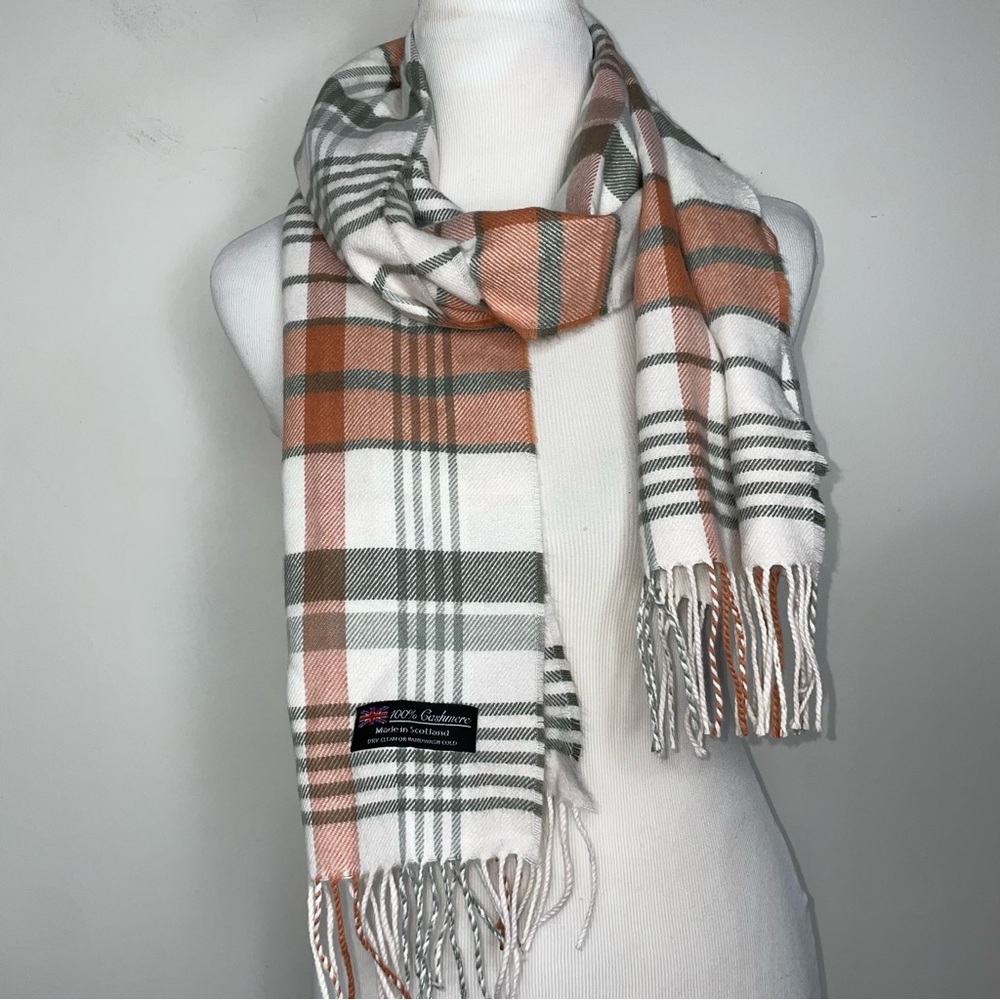 Elegant Plaid Scarf in Orange and Gray, plus there is a free grey hat